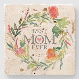 Beste Mama je Wasserfarben Blume Wraath Steinuntersetzer