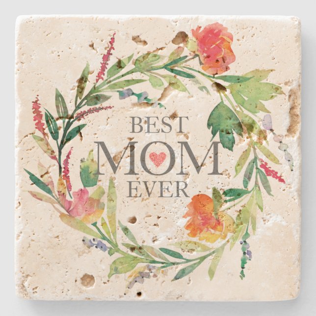 Beste Mama je Wasserfarben Blume Wraath Steinuntersetzer (Vorderseite)
