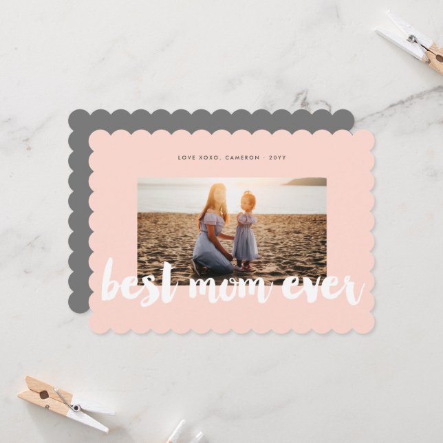 Beste Mama je Weiß Brush Script Modernes Foto (Vorderseite/Rückseite Beispiel)