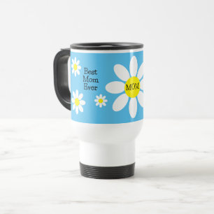 Beste Mama je White Daisies Sky Blue Blume Reisebecher