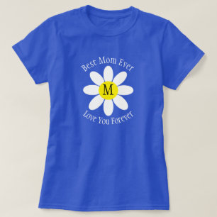 Beste Mama je White Daisy Blue Single Initial T-Shirt