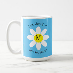 Beste Mama je White Daisy Sky Blue Single Initial Kaffeetasse
