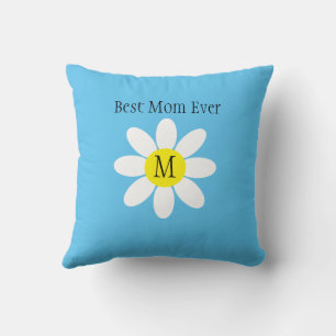 Beste Mama je White Daisy Sky Blue Single Initial Kissen
