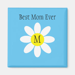 Beste Mama je White Daisy Sky Blue Single Initial Magnet
