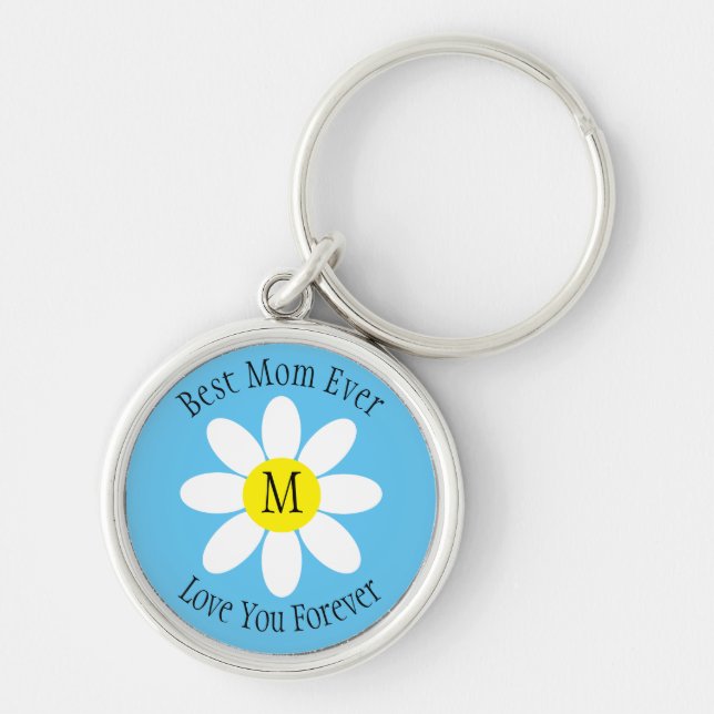 Beste Mama je White Daisy Sky Blue Single Initial Schlüsselanhänger (Vorne)