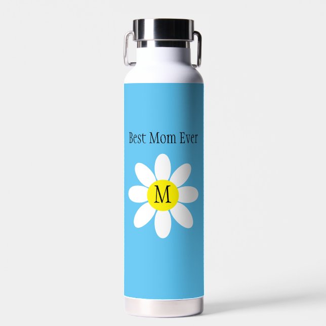 Beste Mama je White Daisy Sky Blue Single Initial Trinkflasche (Vorne)