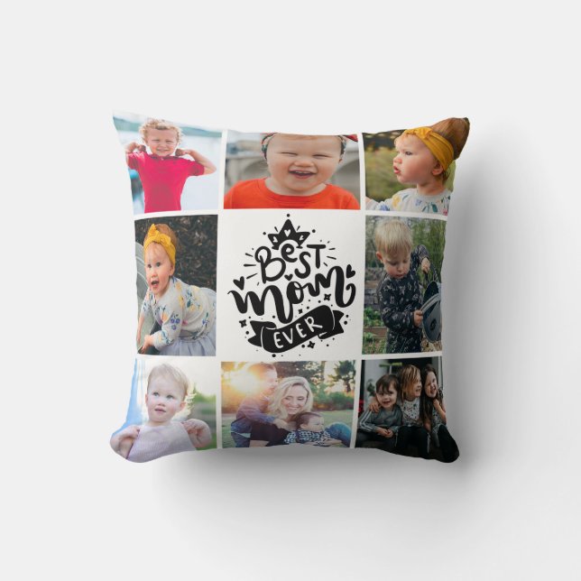 Beste Mama je White Letters Foto Collage Geschenk  Kissen (Vorderseite)