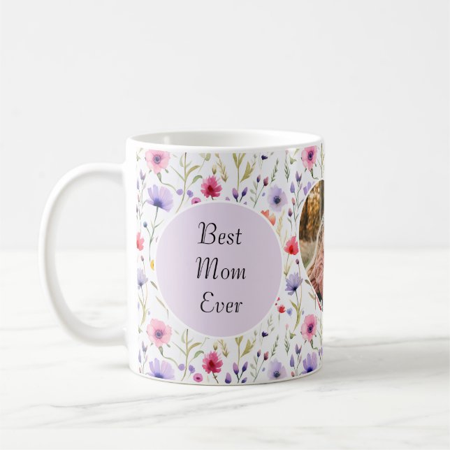 Beste Mama je Wildblume Blumenstrauß Foto Mutterta Kaffeetasse (Links)