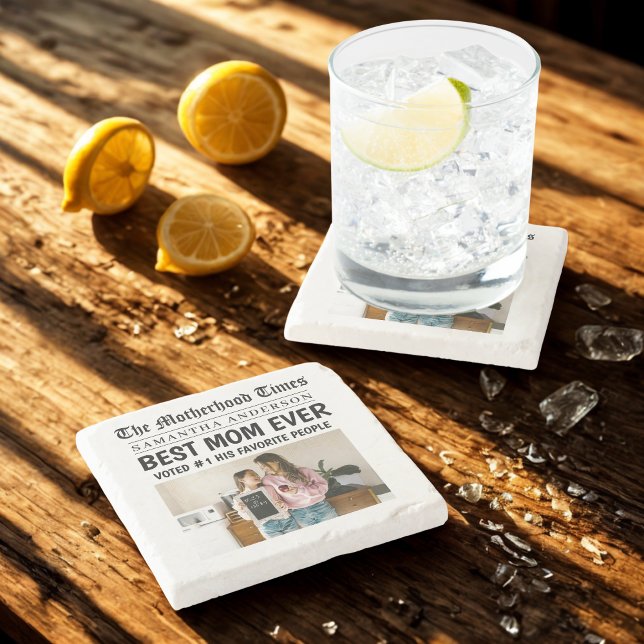 Beste Mama je Zeitung Individuelle Name & Foto Steinuntersetzer (Von Creator hochgeladen)