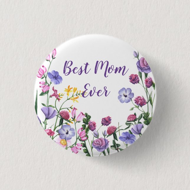 Beste Mama je Zitat Sommergarten Blume Button (Vorderseite)