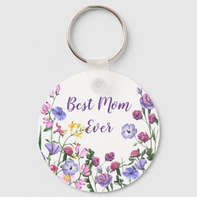Beste Mama je Zitat Sommergarten Blume Schlüsselan Schlüsselanhänger (Vorderseite)