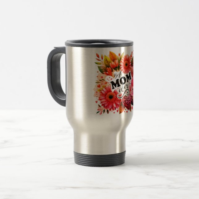 Beste MAMA Jedes Titelzeichen mit Blumenmuster Reisebecher (Vorderseite Links)