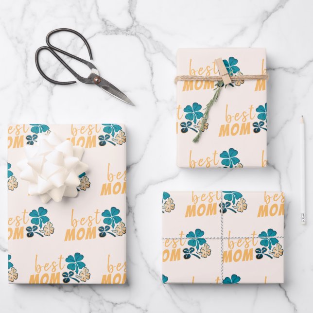 Beste Mama Lucky Clovers Pattern Geschenkpapier Set (Vorderseite)