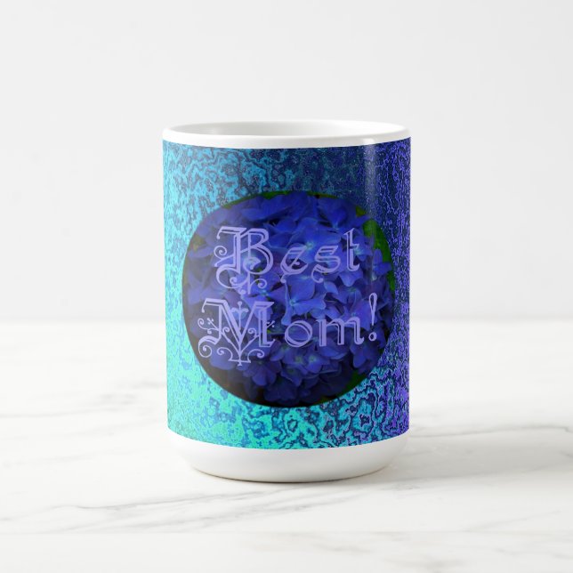 Beste Mama mit Hintergrund der blauen Blume Kaffeetasse (Mittel)