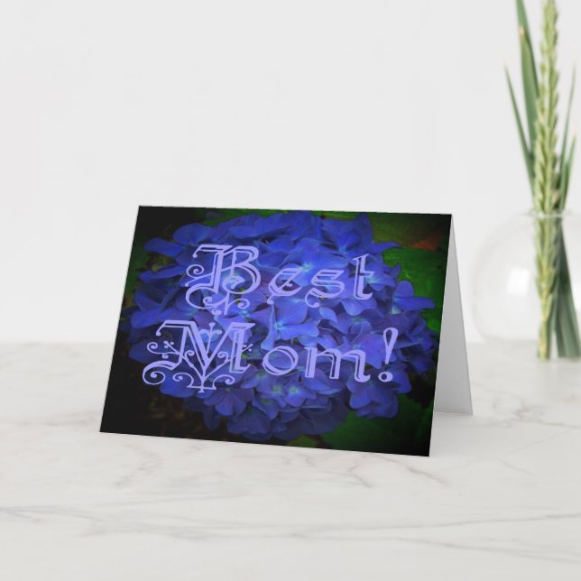 Beste Mama mit Hintergrund der blauen Blume Karte (Vorderseite)