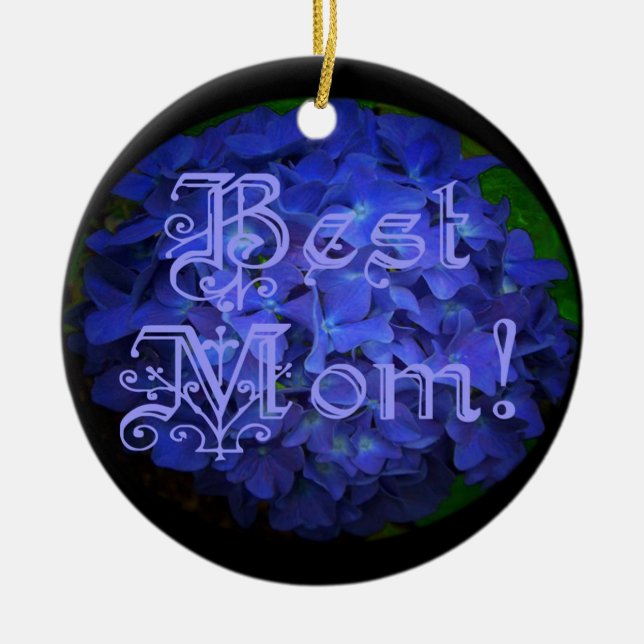 Beste Mama mit Hintergrund der blauen Blume Keramik Ornament (Vorne)