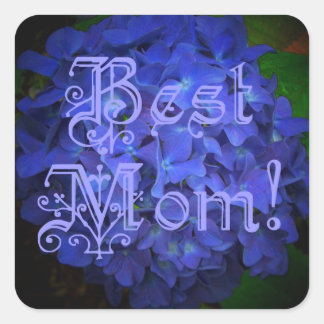 Beste Mama mit Hintergrund der blauen Blume Quadratischer Aufkleber