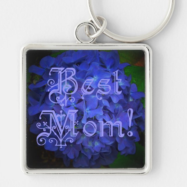 Beste Mama mit Hintergrund der blauen Blume Schlüsselanhänger (Vorne)