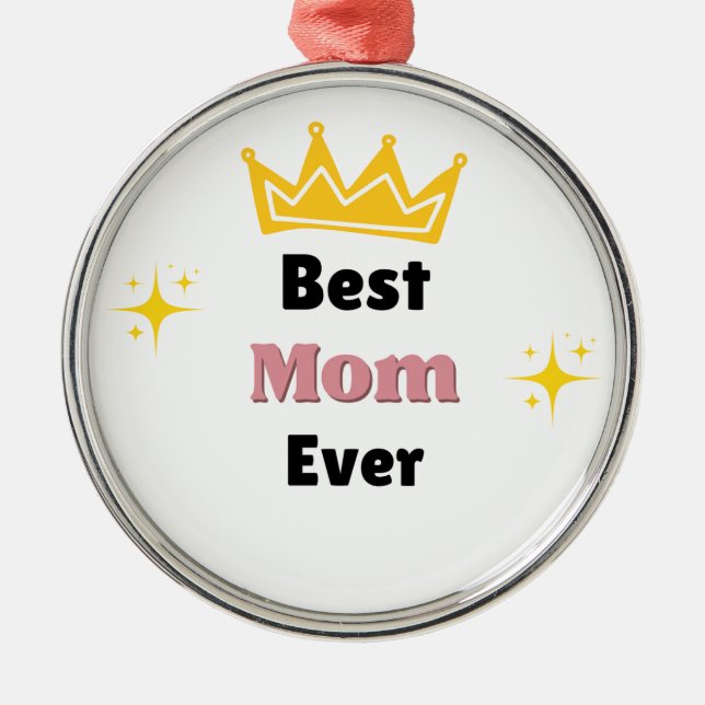 Beste Mama mit kronenweißem Text Ornament Aus Metall (Vorne)