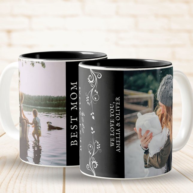 Beste Mama Moderne Auflage 2 Custom Fotos Black Zweifarbige Tasse (Von Creator hochgeladen)