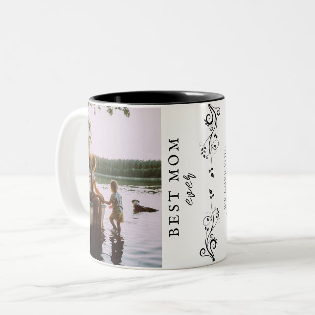 Beste Mama Moderne Auflage 2 Individuelle Fotos Zweifarbige Tasse (Vorderseite Links)