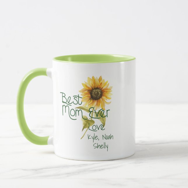 Beste Mama #mothersday Personalisiert Sonnenblumen Tasse (Links)
