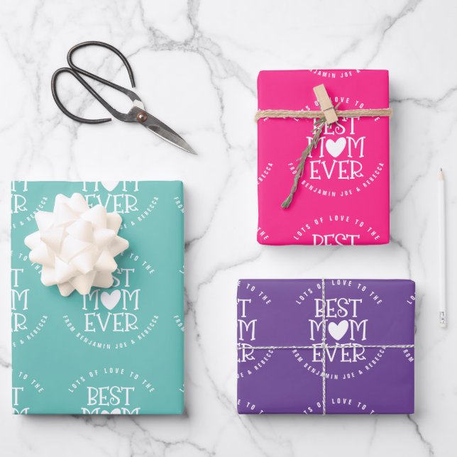 Beste Mama Mum je benutzerdefinierten Aquamarinen  Geschenkpapier Set (Vorderseite)