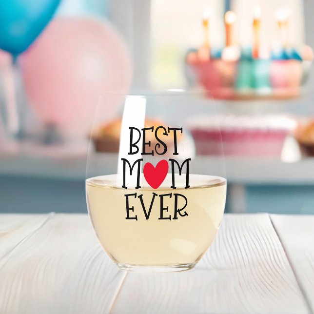 Beste Mama Mum je Roter Herzname Weinglas Ohne Stiel (Insitu (Baby Party))
