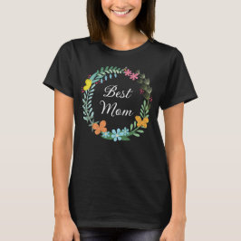 Beste Mama Mutter Blütenschmetterling Grüne Kranz T-Shirt