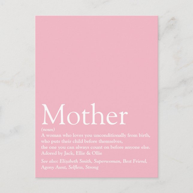 Beste Mama, Mutter, Muttersprache - Rosa Postkarte (Vorderseite)
