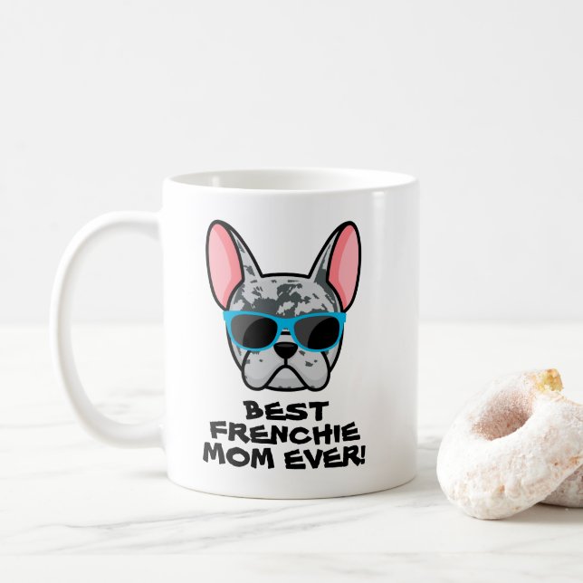 Beste Mama Muttertag blauer Merle Frenchie Kaffeetasse (Mit Donut)