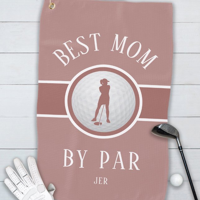 Beste Mama nach Par Golf Quote Monogram Pink Blush Golfhandtuch (Von Creator hochgeladen)