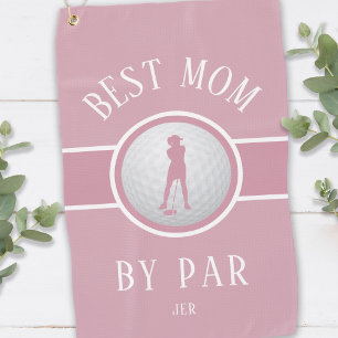 Beste Mama nach Par Golf Quote Monogram Pink & Whi Golfhandtuch