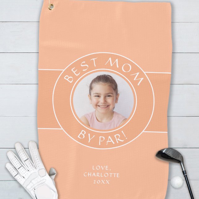 Beste Mama nach Par Golfer Foto Fusion Peach Custo Golfhandtuch (Best Mom By Par Golfer Photo Fun Gift Peach Custom Golf Towel)