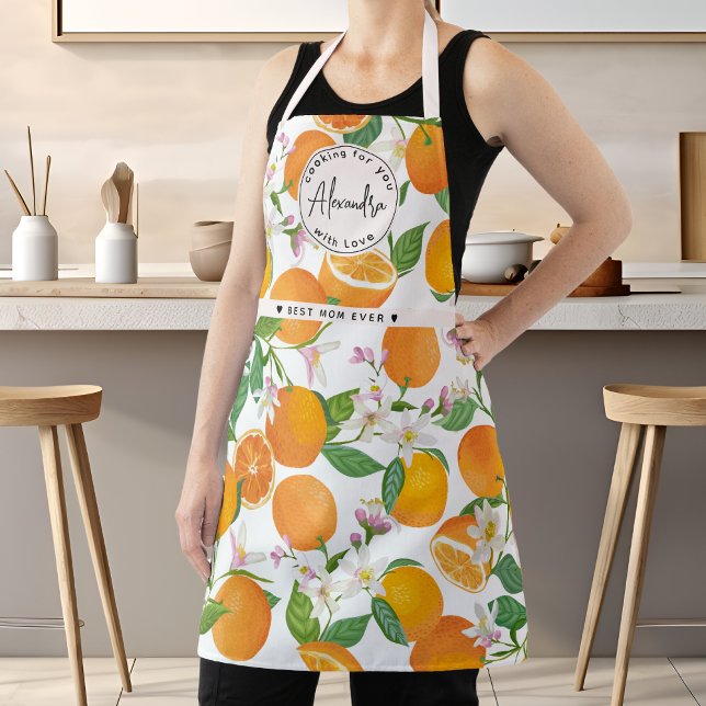 Beste Mama Name Orange Citrus Muster Wasserfarbe Schürze (Best Mom Name Orange Citrus Pattern Watercolor Apron)