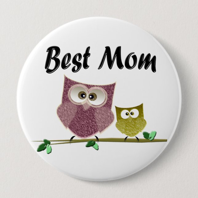 Beste Mama-niedlicher Eulen-Kunst-Knopf Button (Vorderseite)