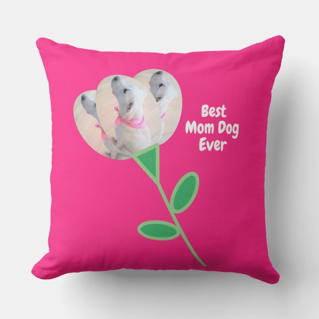 Beste Mama Niedlicher Welpen Blume Hot Pink Kissen (Vorderseite)
