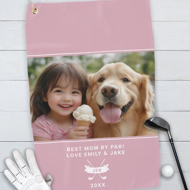 Beste Mama Par Fun Foto Golfer Modernes Design Golfhandtuch (Best Mom By Par Fun Photo Golfer Modern Elegant Golf Towel)