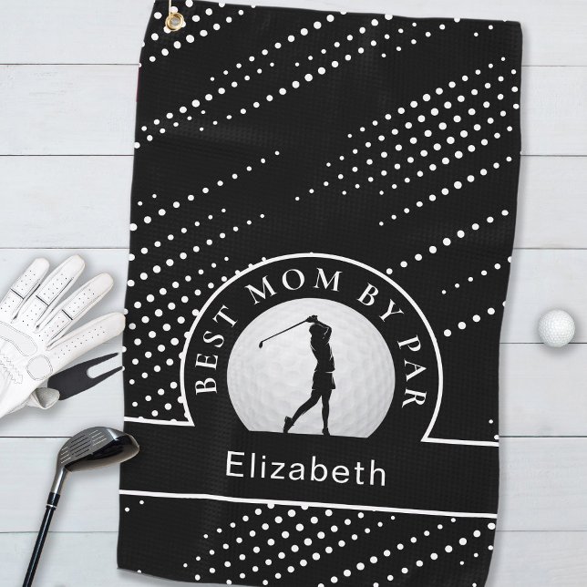 Beste Mama Par Golfer Modernes Sportschwarz & Weiß Golfhandtuch (Best Mom By Par Golfer Modern Sports Black & White Golf Towel)