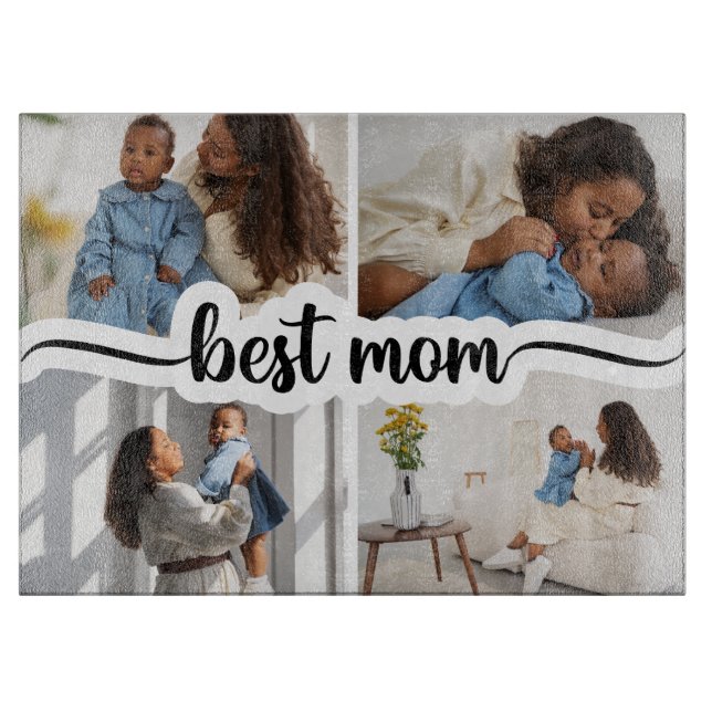 Beste Mama Personalisiert 4 FotoCollage Schneidebrett (Vorderseite)