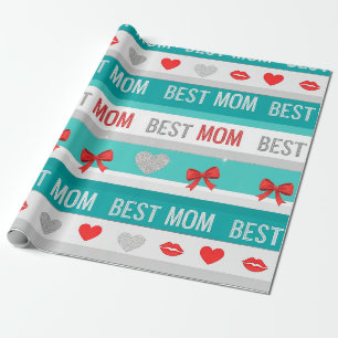 Beste Mama Pop Art Herzen & Schleifen Retro Geschenkpapier