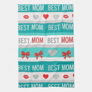 Beste Mama Pop-Art-Herzen und -Schleifen Retro Geschirrtuch