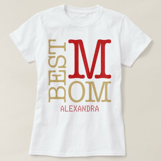 Beste Mama Red Gold Glitzer Name Personalisiert T-Shirt (Design vorne)