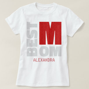 Beste Mama Red Silver Glitzer Name angepasst T-Shirt