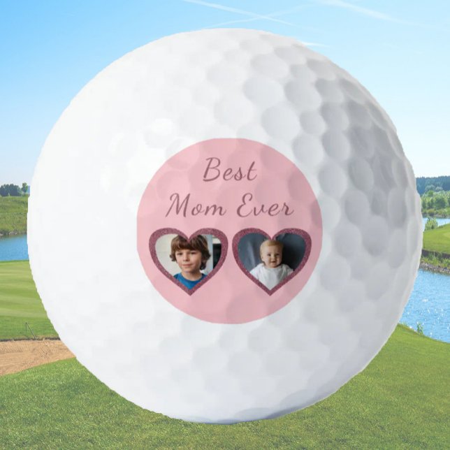 Beste Mama Rosa Herzen 2 Kinder individuelle FotoC Golfball (Von Creator hochgeladen)