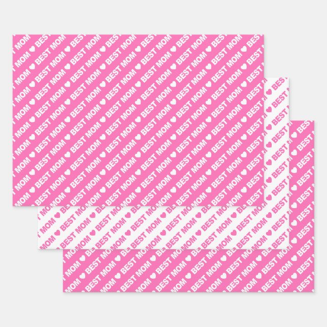 Beste Mama, rosa und weiße Umrandungsblätter Geschenkpapier Set (Set)