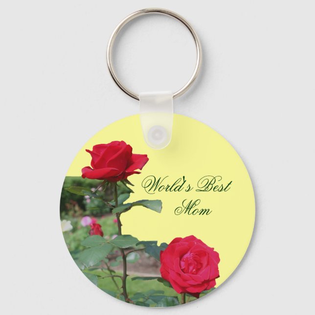Beste Mama Rote Rose Blume Foto Schlüsselanhänger (Vorderseite)