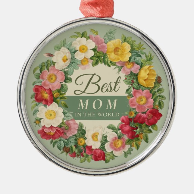 Beste Mama Schöne Rose Redouté Ornament Aus Metall (Vorne)