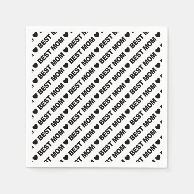 Beste Mama Schwarz auf Weißbuch Napkin Serviette (Vorderseite)