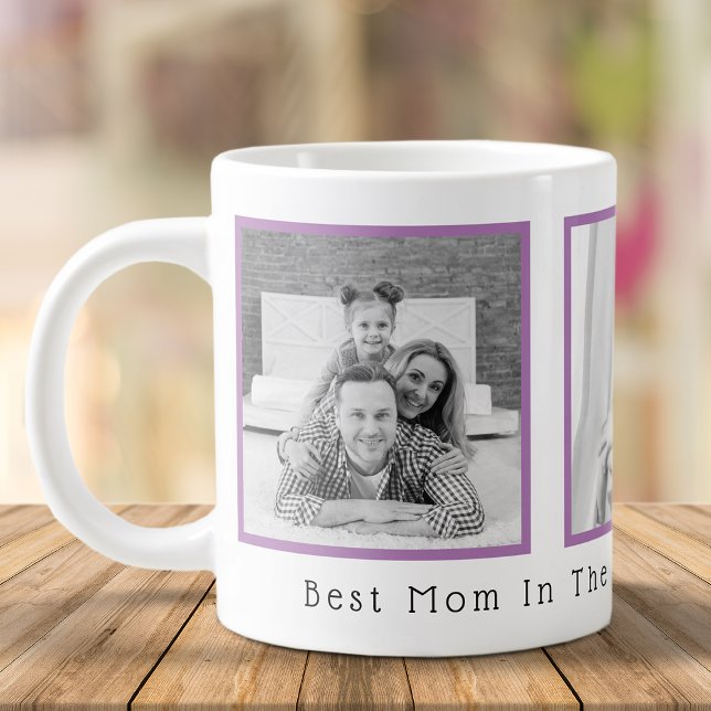 Beste Mama Schwarz und Weiß 3 Fotos Jumbo-Tasse (Best Mom Black and White 3 Photos Giant Coffee Mug)